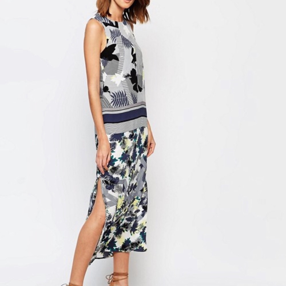 Warehouse Abstract Palm Print Midi Dress